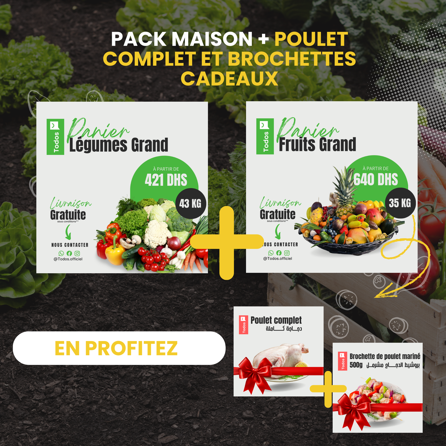 Pack Maison  à Double Cadeau : Un poulet complet + Brochettes marinée offert